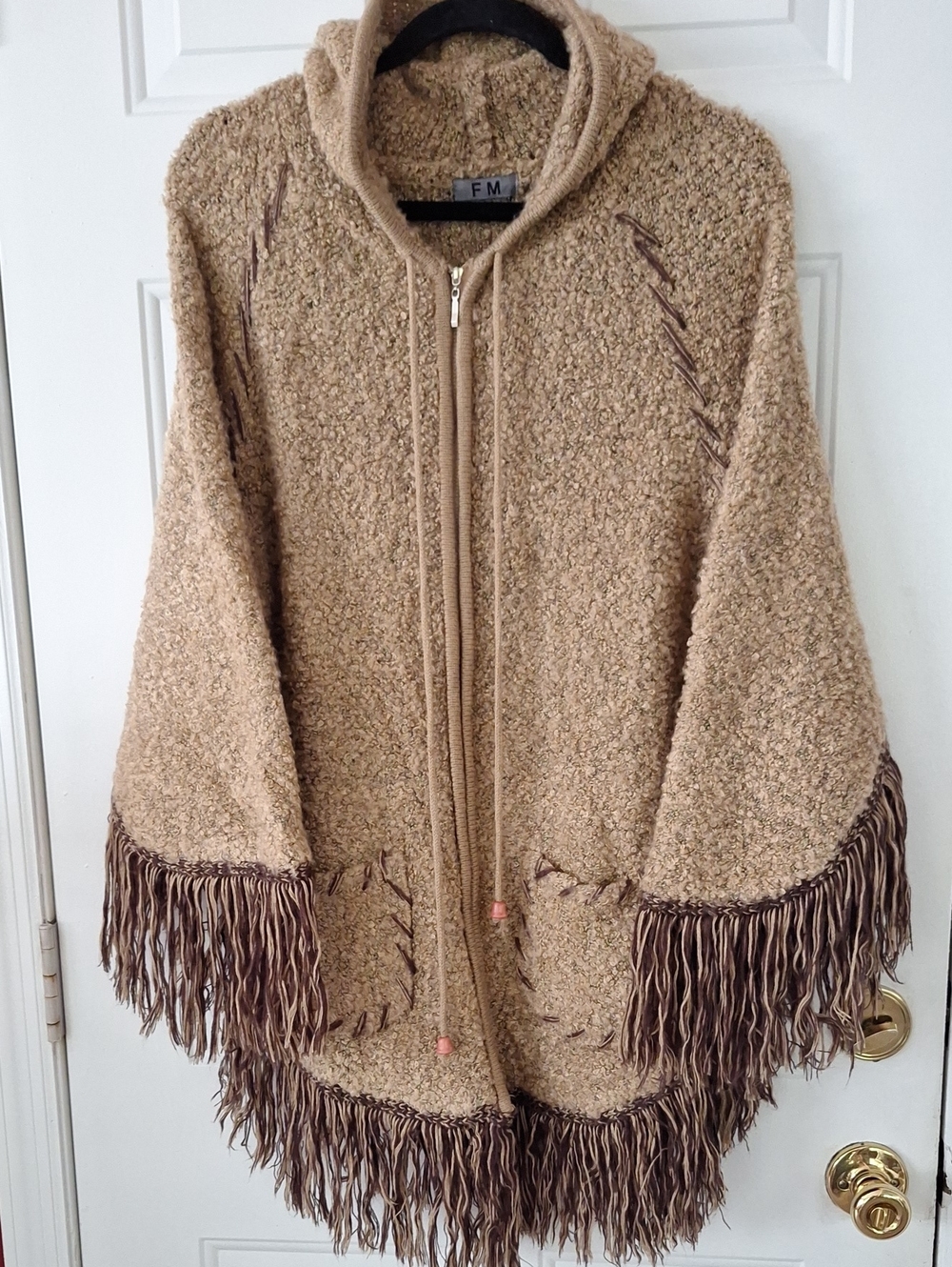 Womens FM Boho Boucle Fringed Poncho.
